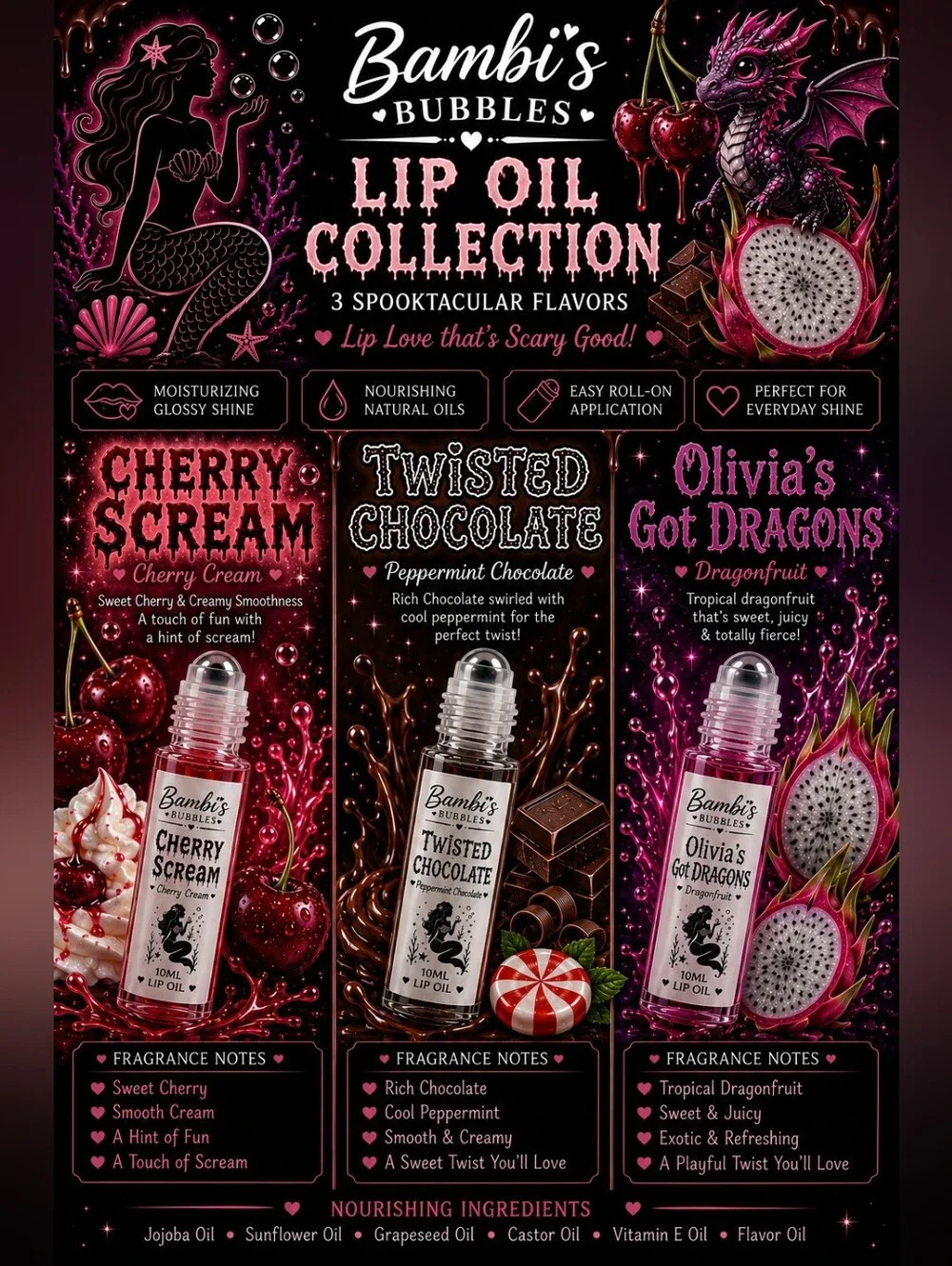 NEW Flavors! Hand Crafted Lip Oil 10ml Roll On Assorted Flavors
